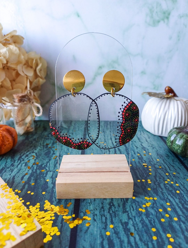 Collection Céleste - Boucles d'oreilles verres de lunettes - nuances rouge