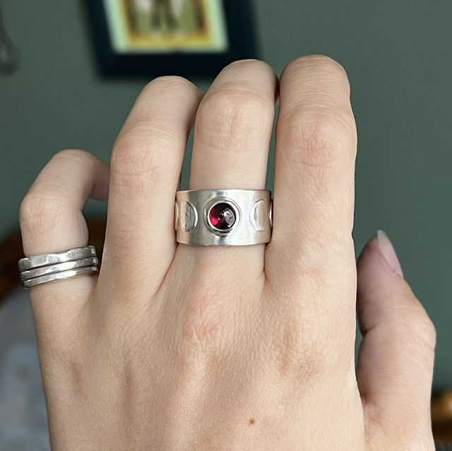 Bague Phases de Lune | argent, grenat