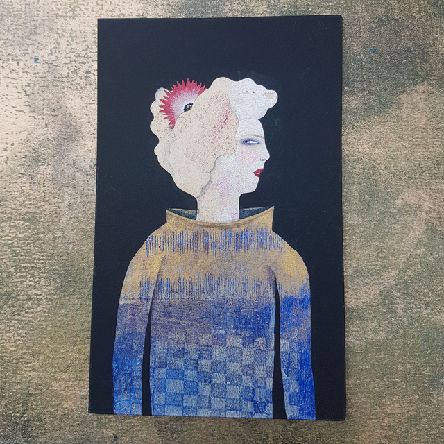 Miniature Portrait - Demoiselle Blonde pull bleu