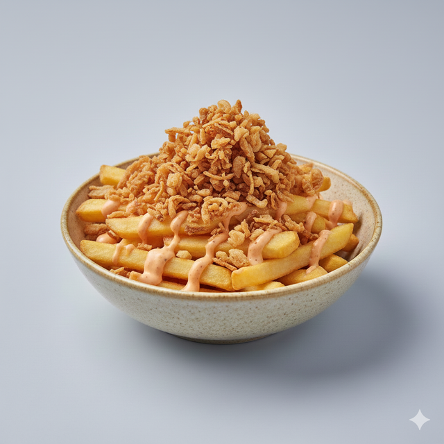 HOT FRIES CON CEBOLLA FRITA