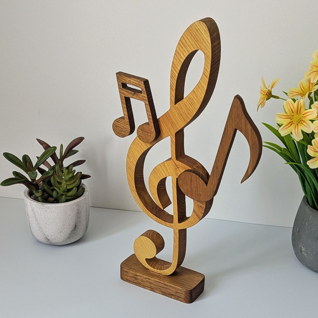 Clef de sol et notes en acacia