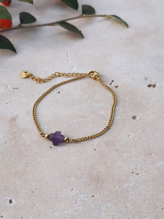 Bracelet améthyste - Trèfle Doré