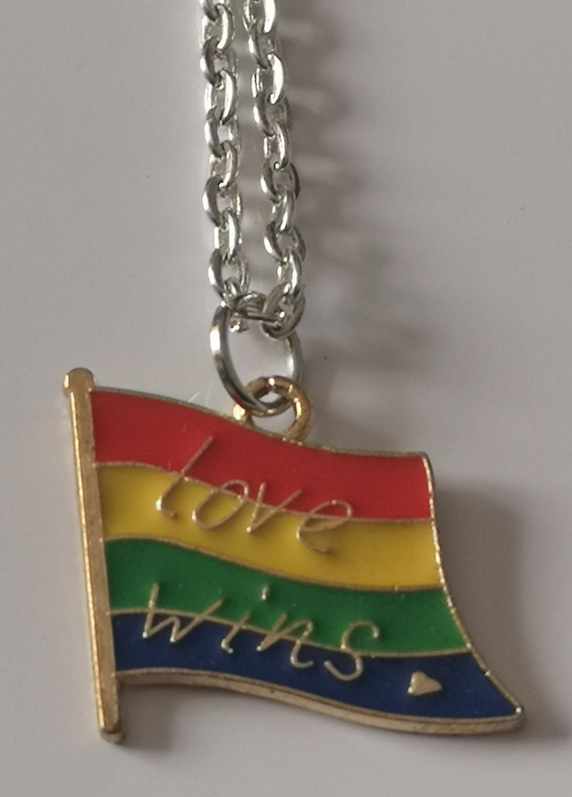 Enamel Rainbow Love Wins Necklace. 