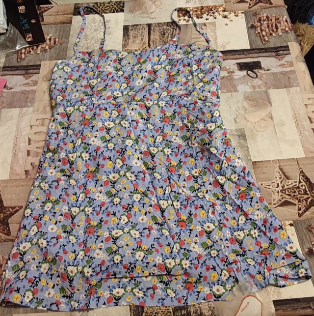 Robe à bretelles fleuri bleu (Teenshop)