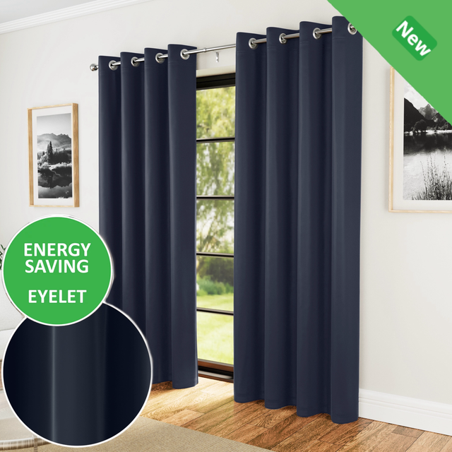 Enhanced Living Nightfall Supersoft Navy Thermal Room Darkening Readymade Eyelet Curtains