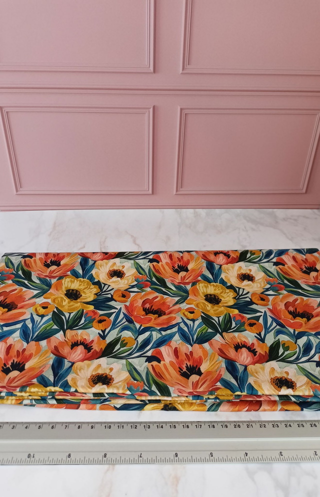 Tissus coton fleur jaune/orange/vert