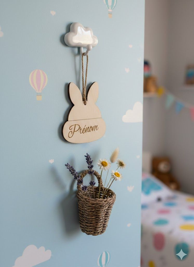 Lapin de Pâques en bois à personnaliser – Gravure prénom enfant – Décoration festive et porte-billes – Fabriqué en Sarthe