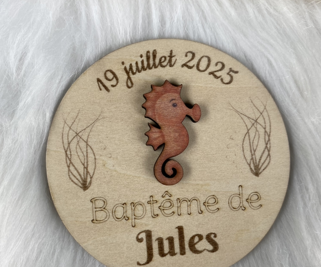 Magnets baptême en bois thème marin, mer, ocean