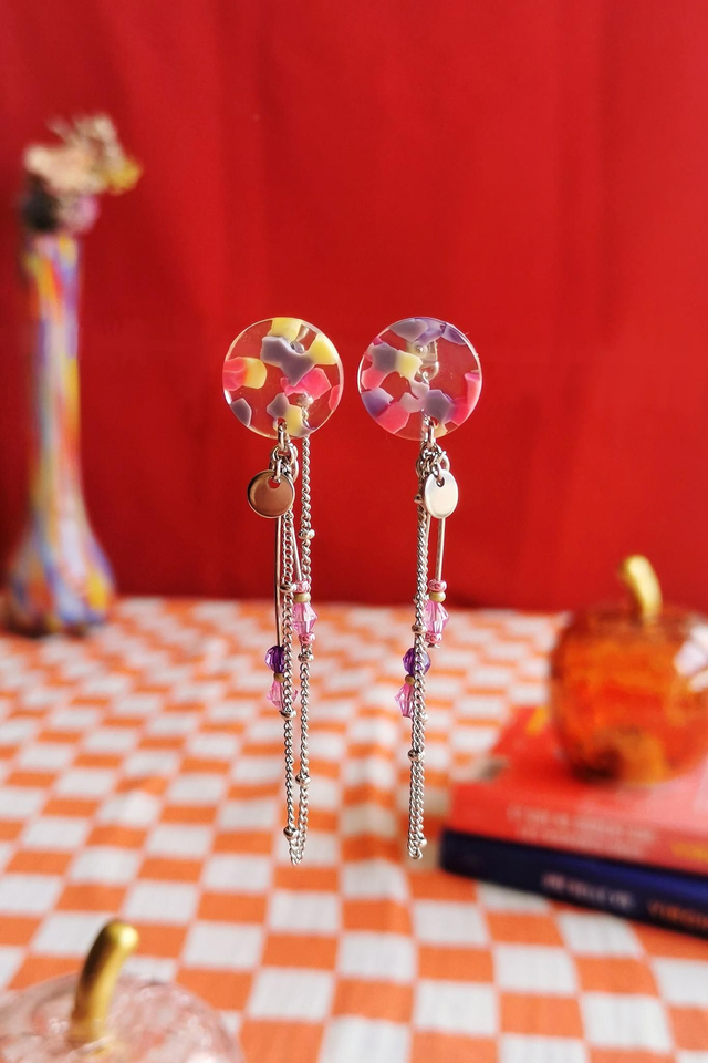 Boucles d'oreilles Puces Multicolores Rose