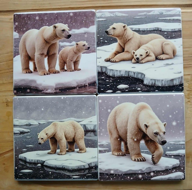 A set of four coasters featuring Polar bears