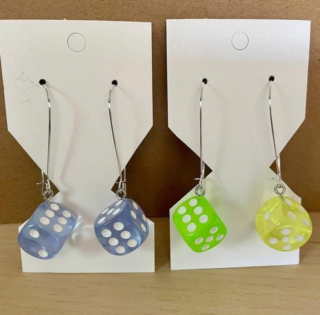 Dice earrings large silver plated hooks