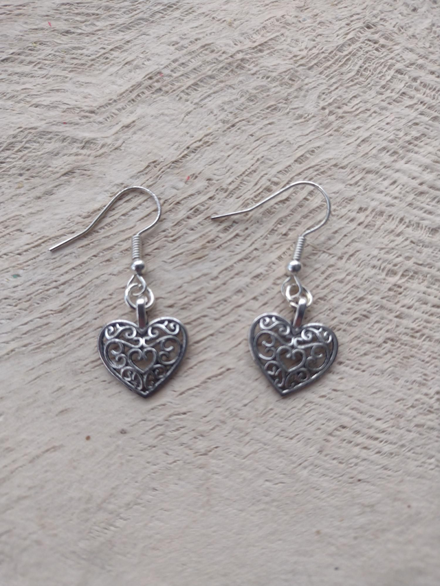 Fancy heart Tibetan silver charm earrings 
