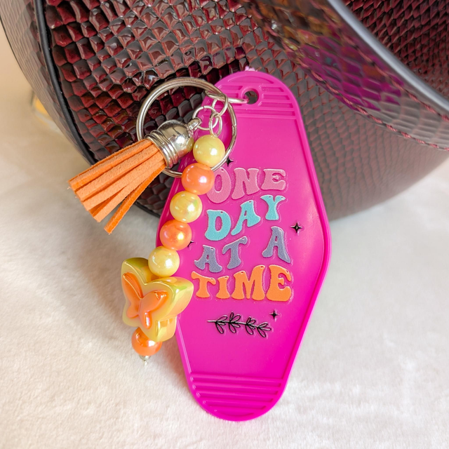 'One Day' Keyring - Fuchsia