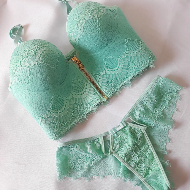 Conjunto de Lingerie Rafia Cropped com Zíper, Cor Frais