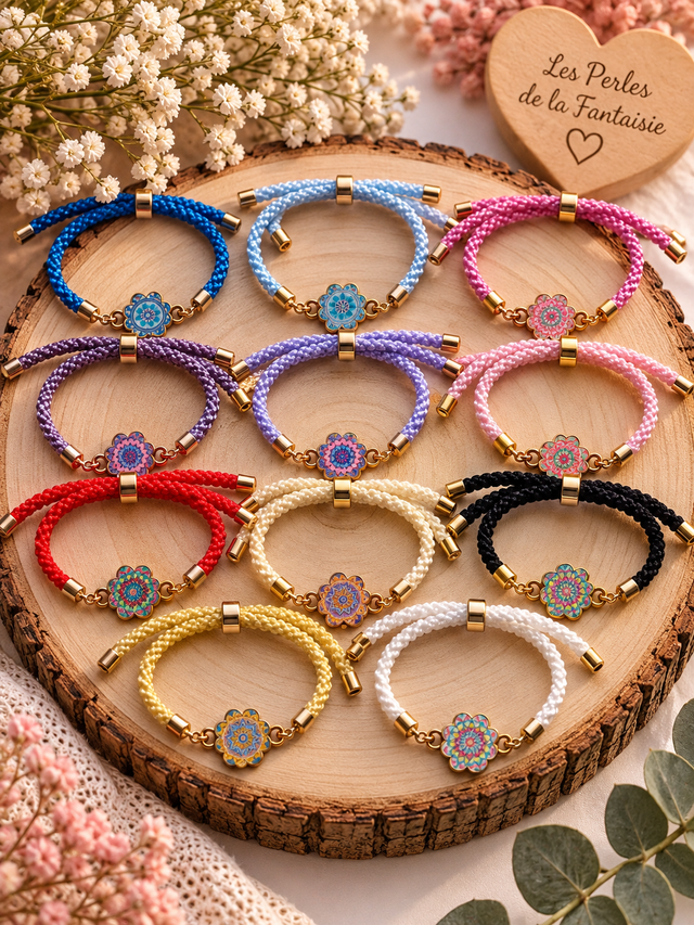 Bracelet tressé réglable – Fleur mandala