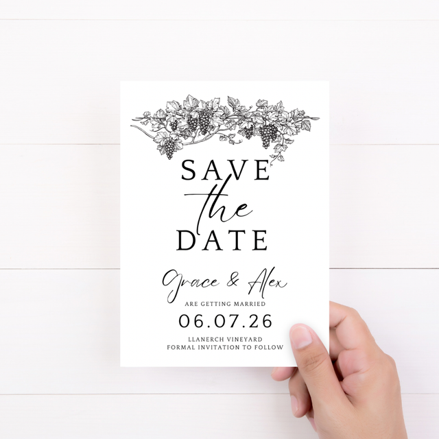 “Grace” Vineyard Save the date / save the evening cards - monochrome black and white wedding save the date / save the evening cards