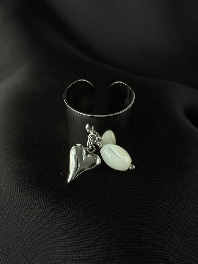 Bague réglable Coeur Perlé Argenté