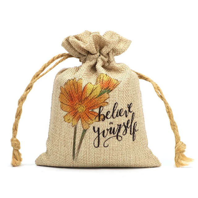 Faux Burlap Drawstring Bag