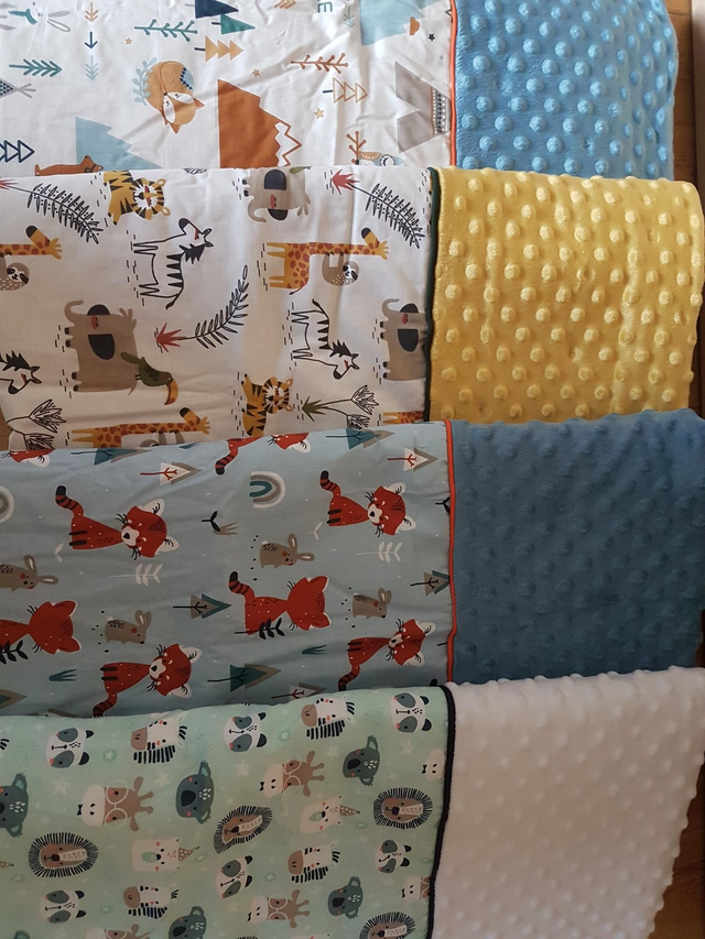 Couverture bébé bleu, renard 75x100cm