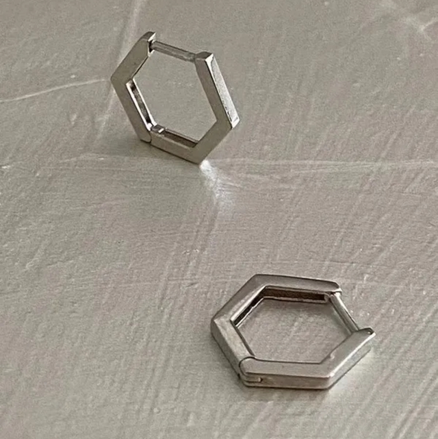 Hex Huggie Sterling Silver Earrings