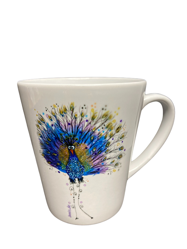 Konische Keramiktasse "Pfau"