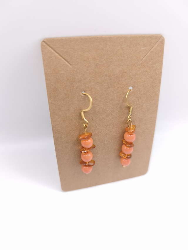 Boucles d'oreilles ambre baltique et perles de verre 