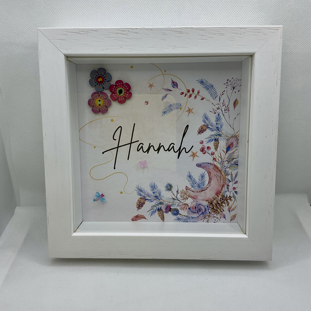 Personalised Christmas frame. Buttons frame with custom name.