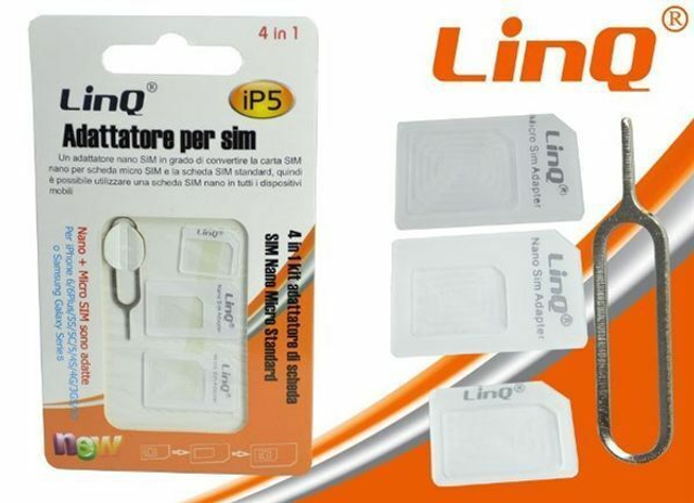 Adattatore Linq Sim Kit Tris Ip5 Sim / Nano Sim / Micro Sim + Spillo