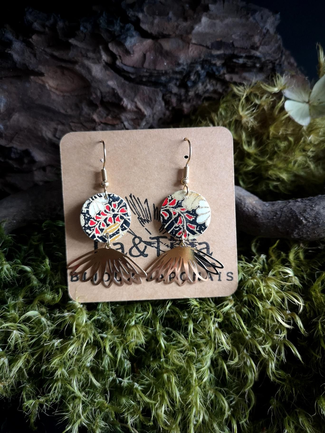 Boucles d'oreilles - crochets - papier washi - fleurs - fleurs de lotus - laiton - La&Titia 