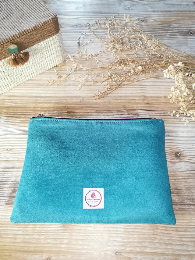 ✨ Pochette "Good Vibes" brodée - Bleu turquoise ✨