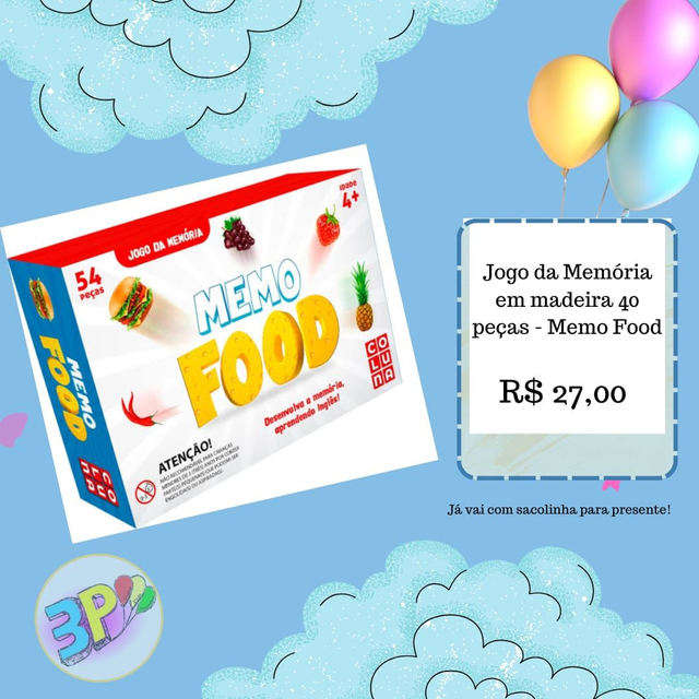 JOGO DA MEMORIA MEMO FOOD 40PEÇAS MADEIRA  -COLUNA