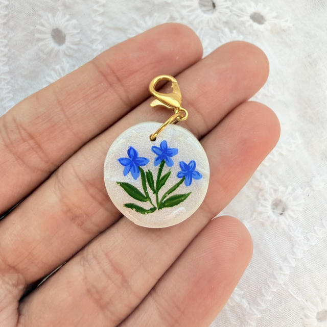 Blue Forget Me Not Round Charm