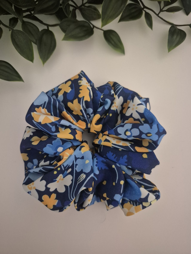 Blue & Yellow Floral Scrunchie