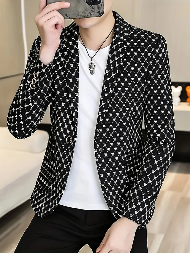 Men's Stylish Black &amp; White Houndstooth Tweed Blazer 