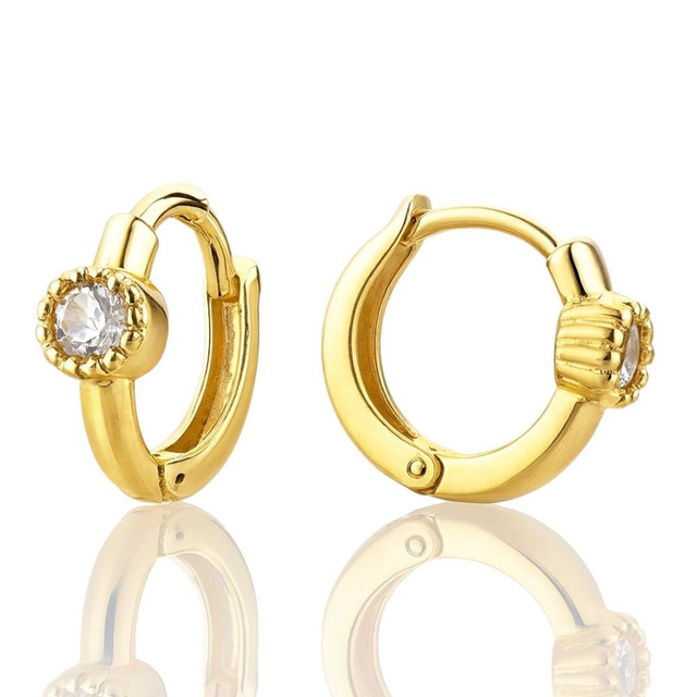 Boucles d’oreilles à tige en acier inoxydable plaqué or 14K, ornées d’un zircon lumineux. Hypoallergéniques,