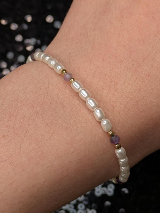 Bracelet perles riz améthyste