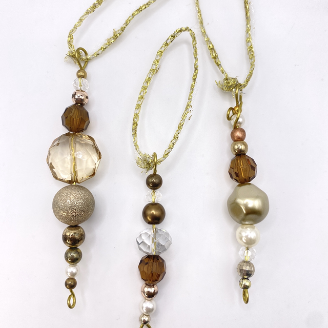 UPCYCLED Icicles x 3 Christmas Decoration Set Brown, Cream and Gold tone vintage beads