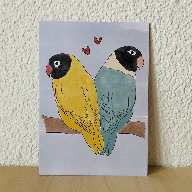 Ansichtkaart Zwartmasker Agapornis, 10 x 15 cm