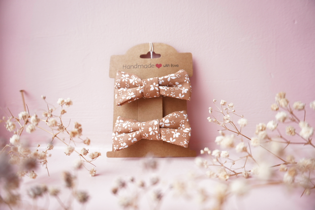 Tan Floral Mini Bow 2 Pack