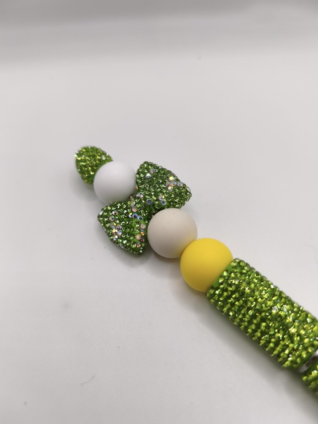 Stylo noeud strass vert