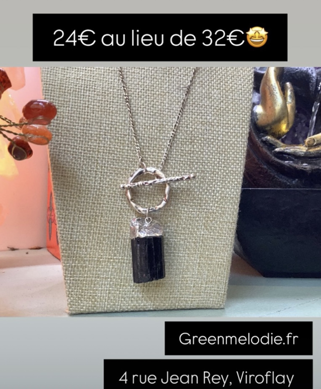 Sautoir plaqué argent en tourmaline noir 