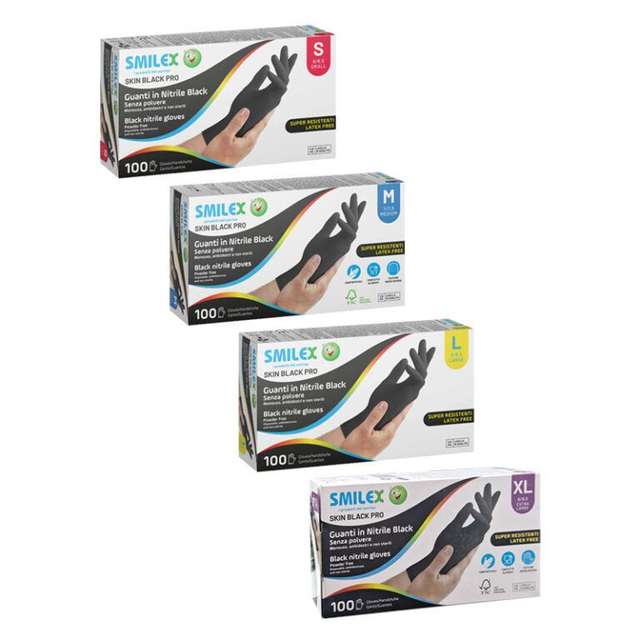 SMILEX GUANTI NITRILE NERI/VARIE TAGLIE