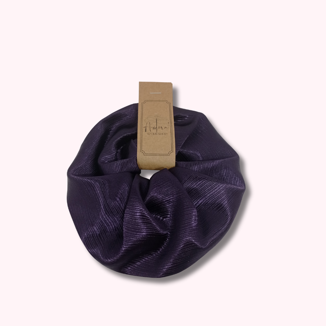 Chouchou Extra large en satin upcyclé - violet  texturé 