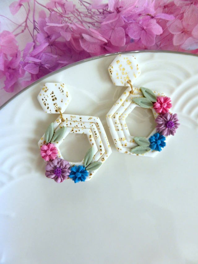 Boucles d'oreilles octogonales - Fleurs de Lumière