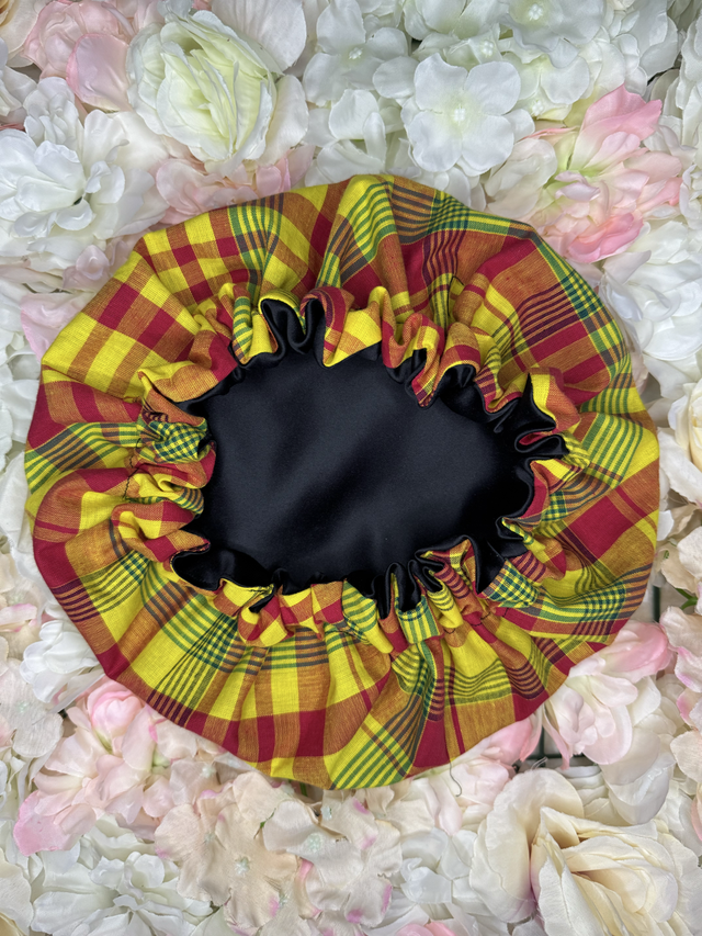 Bonnet Madras 100% Coton avec intérieur Satin - Fait main