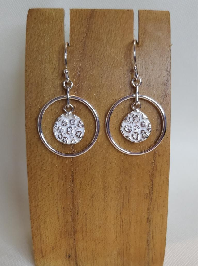 Coral fragment inside wire loop earrings