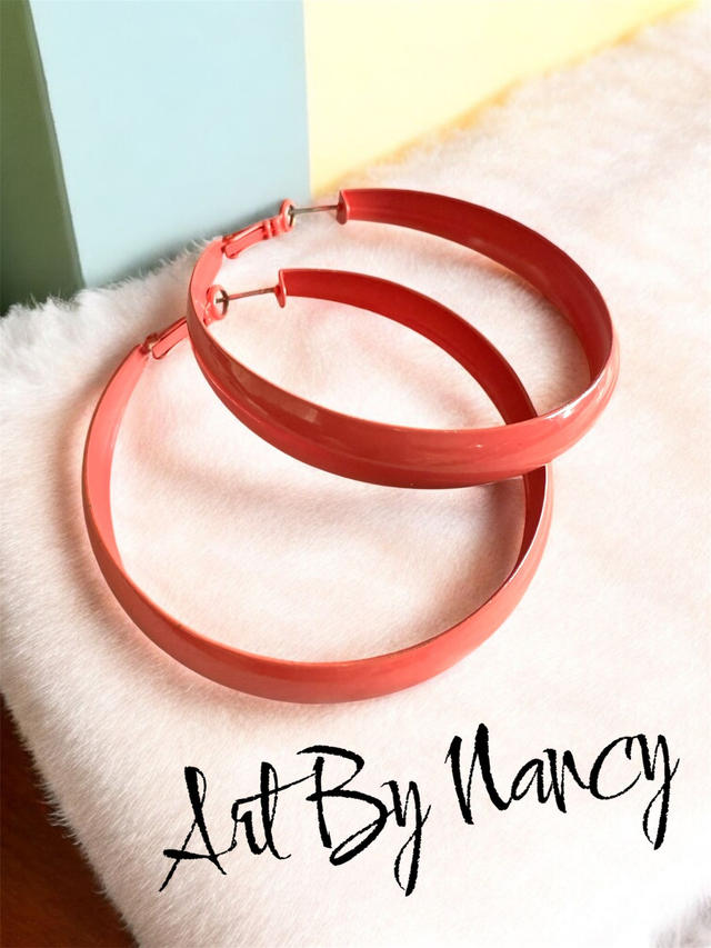 Funky Hoop Earrings - in coral