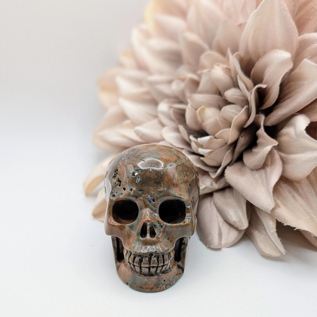 High Quality Hand Carved Crystal Skull - 2.5" Dinosaur Egg Jasper 