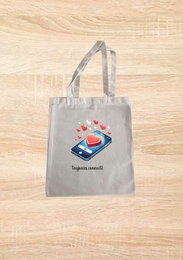 Sac fourre tout motif téléphone portable et ses cœur