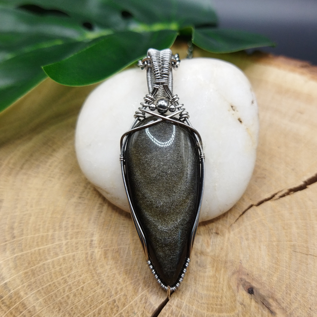 Pendentif Obsidienne Dorée